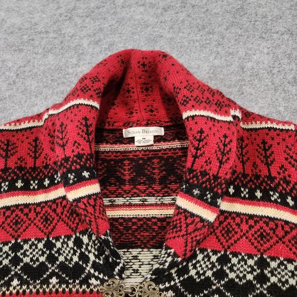 VTG Susan Bristol Womens M Medium Wool Fair Isle Clasp Cardigan Shawl Sweater - Picture 6 of 11